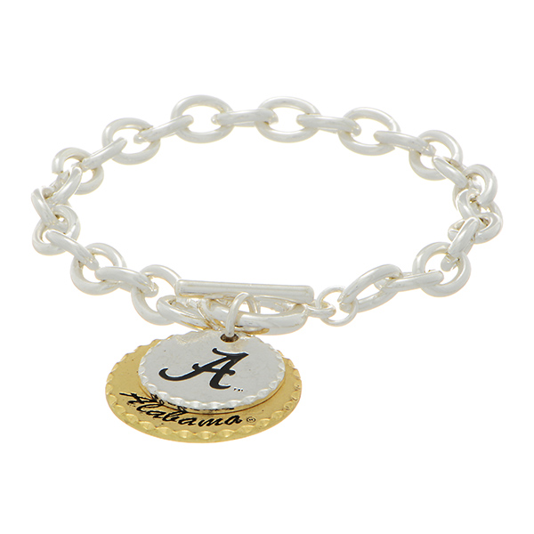 Wholesale silver officially licensed collegiate toggle bracelet two mixed metal