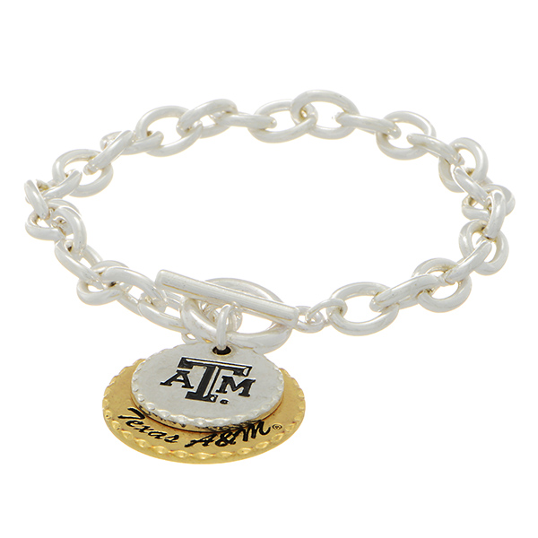 Wholesale silver officially licensed collegiate toggle bracelet two mixed metal