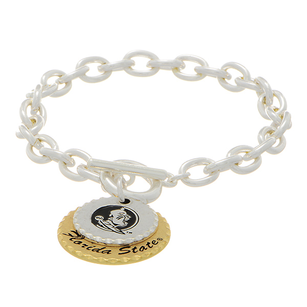 Wholesale silver officially licensed collegiate toggle bracelet two mixed metal
