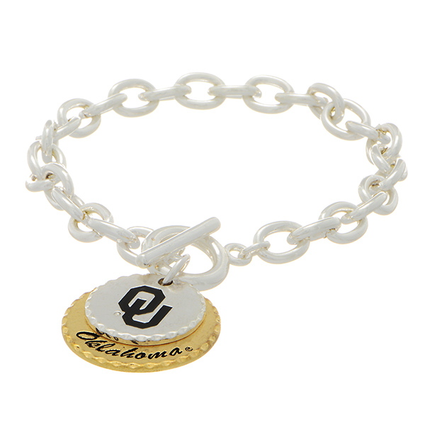 Wholesale silver officially licensed collegiate toggle bracelet two mixed metal