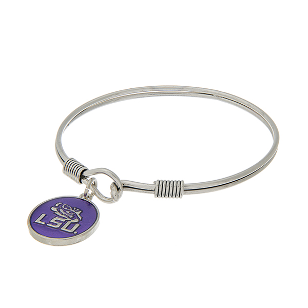 Wholesale silver latch bangle bracelet purple officially licensed Louisiana Stat