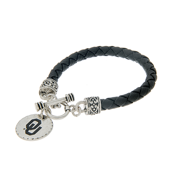 Wholesale black braided faux leather toggle bracelet officially licensed silver