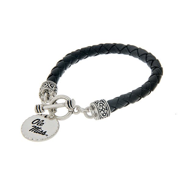 Wholesale black braided faux leather toggle bracelet officially licensed silver