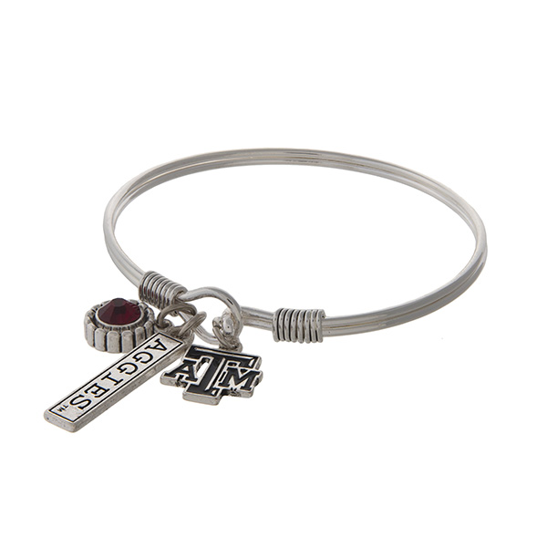 Wholesale officially licensed Texas M University silver bracelet maroon rhinesto