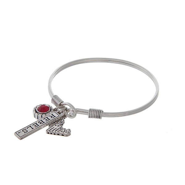 Wholesale officially licensed silver hook bracelet red rhinestone Ole Miss logo