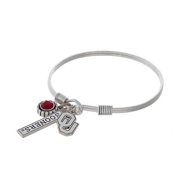 Wholesale officially licensed silver hook bracelet red rhinestone Oklahoma logo