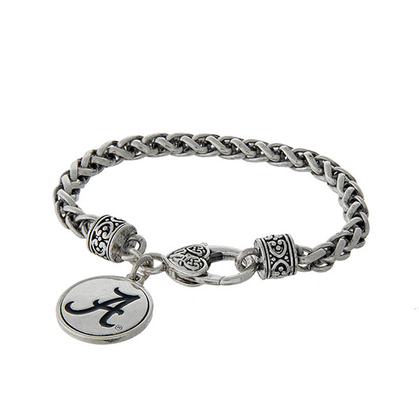 Wholesale officially licensed University Alabama silver braided bracelet lobster