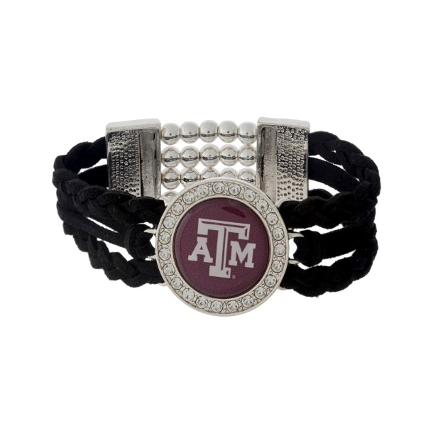 Wholesale officially licensed black braided suede silver stretch bracelet Texas