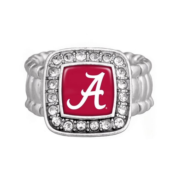 Wholesale silver officially licensed stretch ring square Alabama logo clear crys
